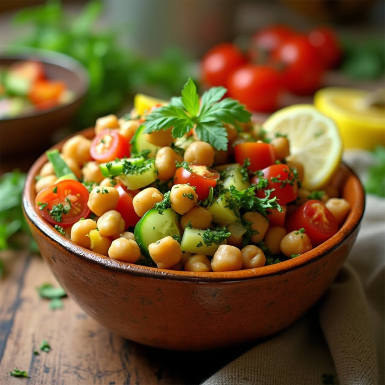 Vibrant mediterranean chickpea salad in a bowl