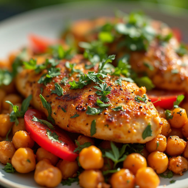 Chicken with chickpeas and paprika, a vibrant gluten-free meal.