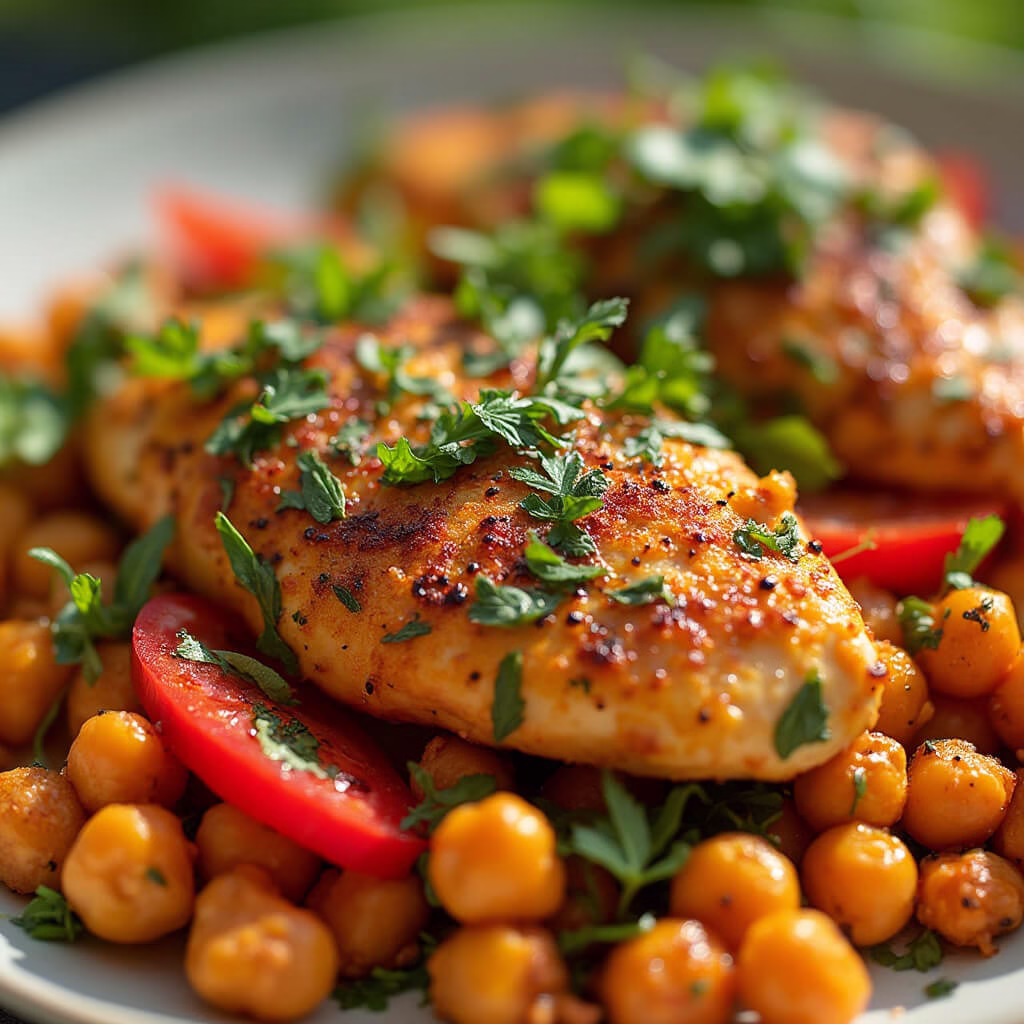 Chicken with chickpeas and paprika, a vibrant gluten-free meal.