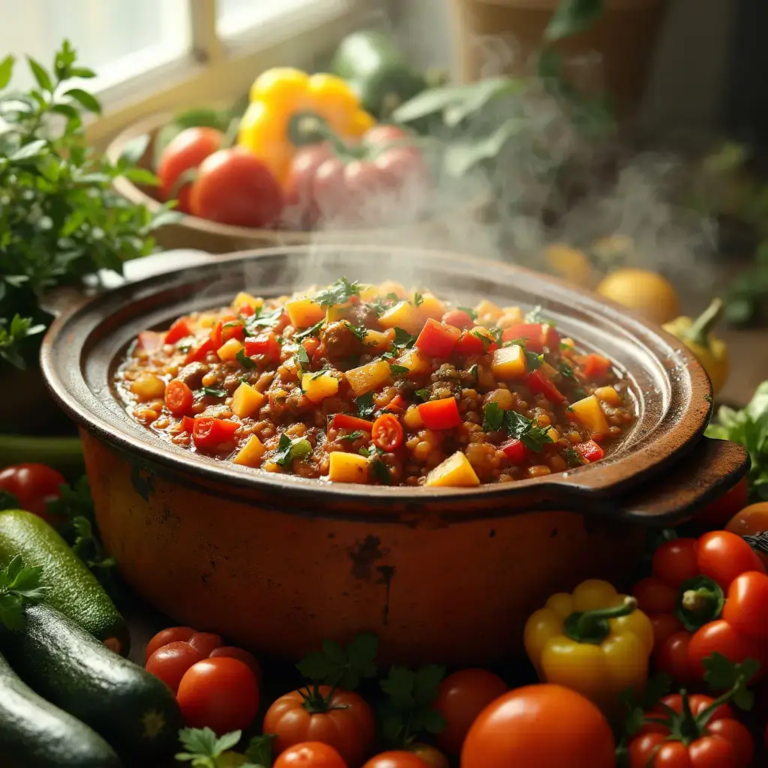 Slow cooker ratatouille with zucchini, peppers, and tomatoes