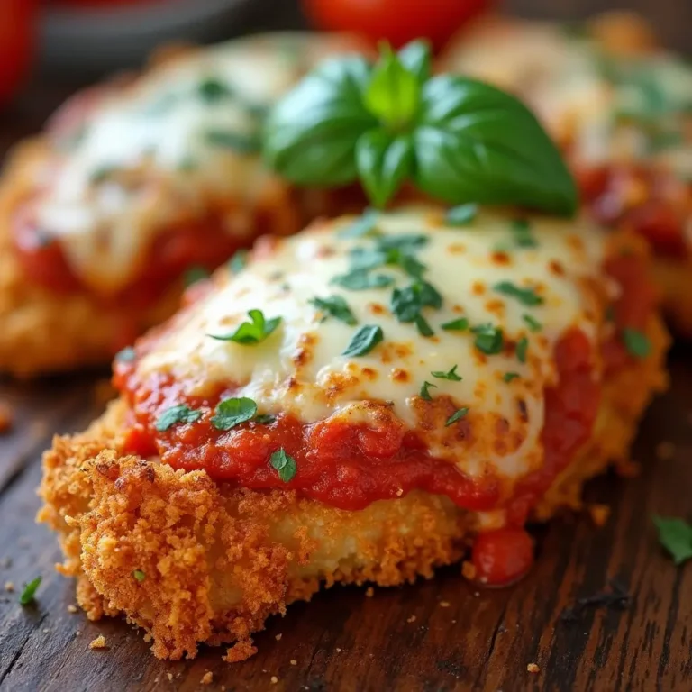 Crispy gluten free chicken parmesan with tomato sauce and basil