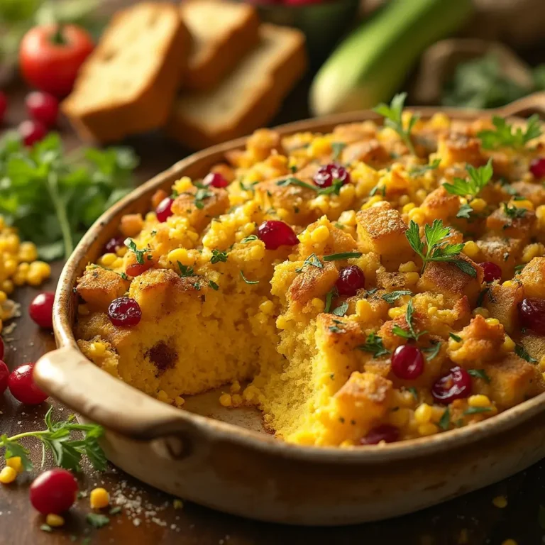 Gluten free cornbread stuffing with cranberries and herbs