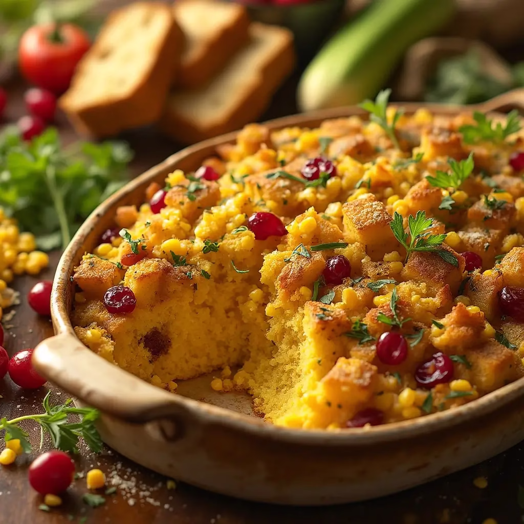 Gluten free cornbread stuffing with cranberries and herbs