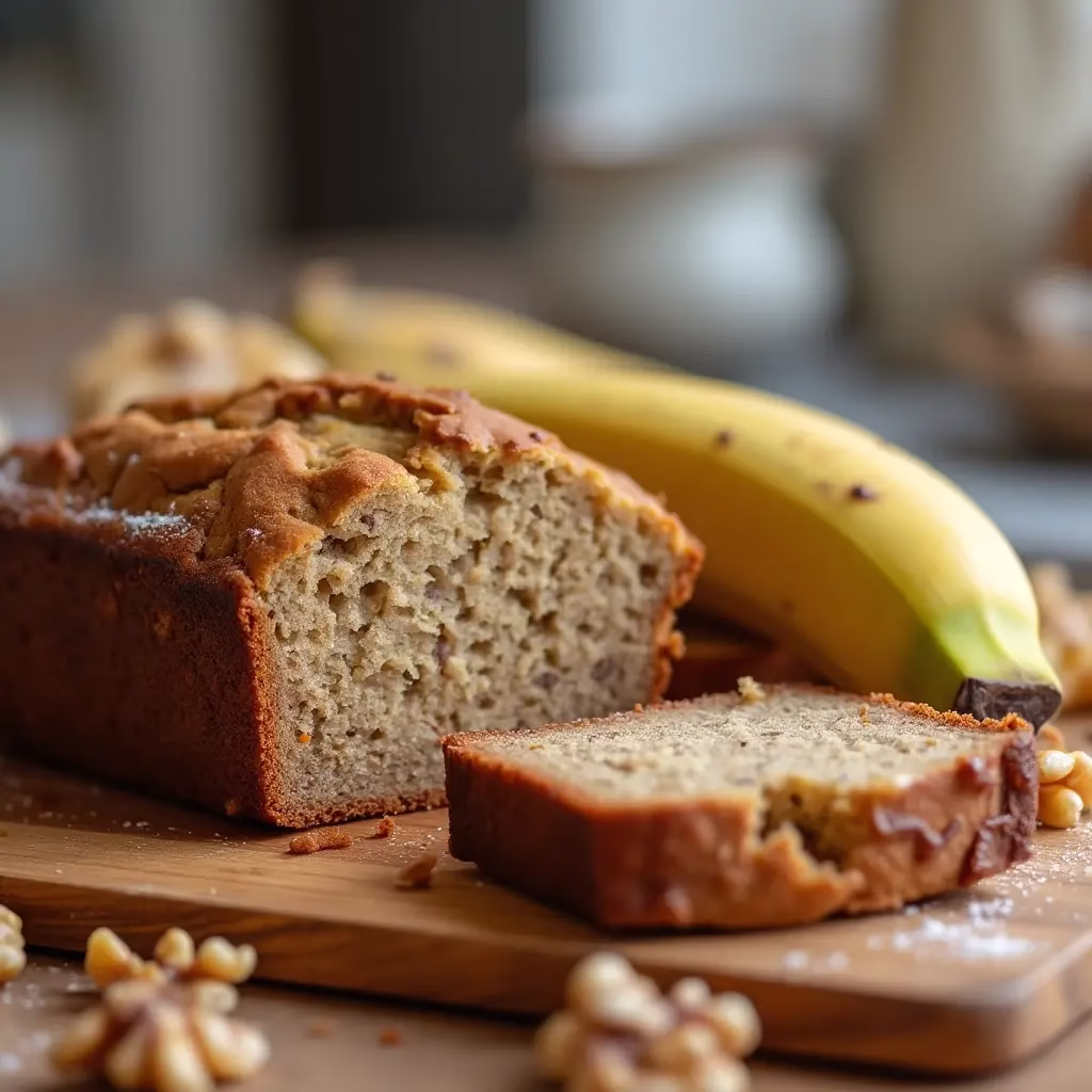 Homemade gluten free banana bread with walnuts