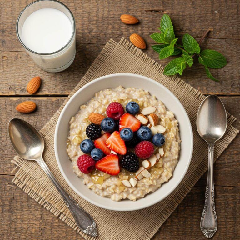 Maple brown sugar oatmeal with berries and almonds