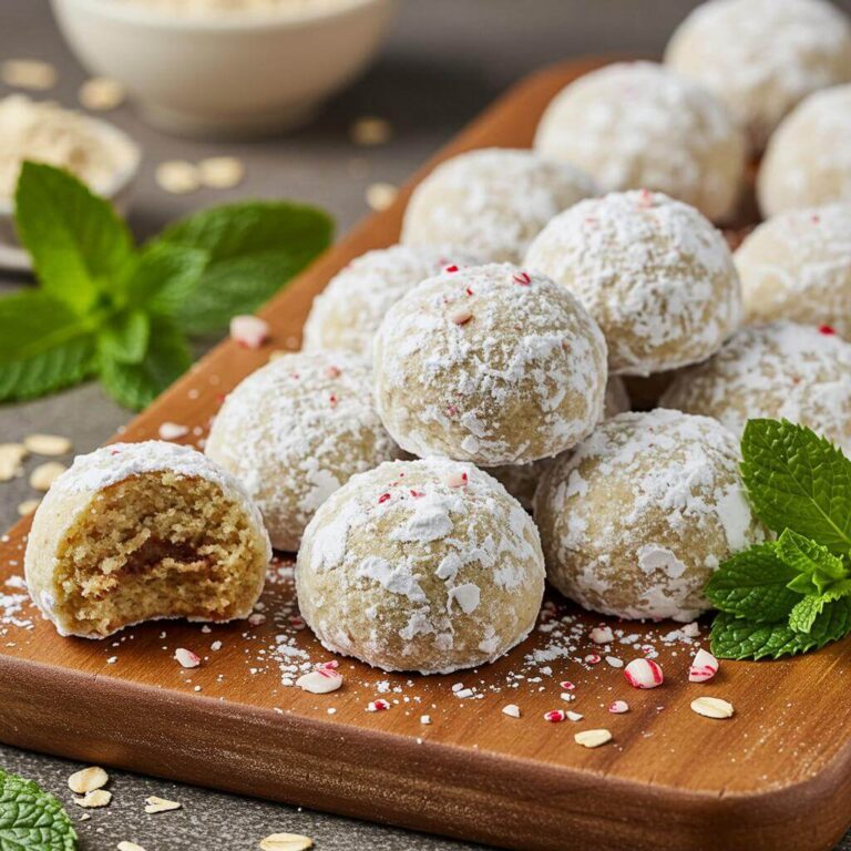 Gluten free snowball cookies with peppermint on wood board