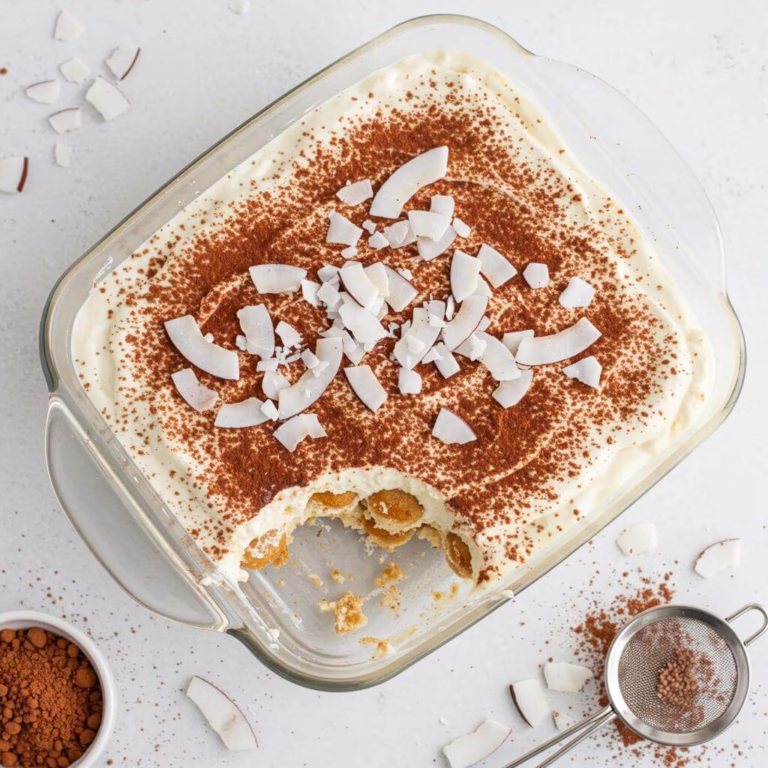 Gluten free tiramisu with coconut and cocoa