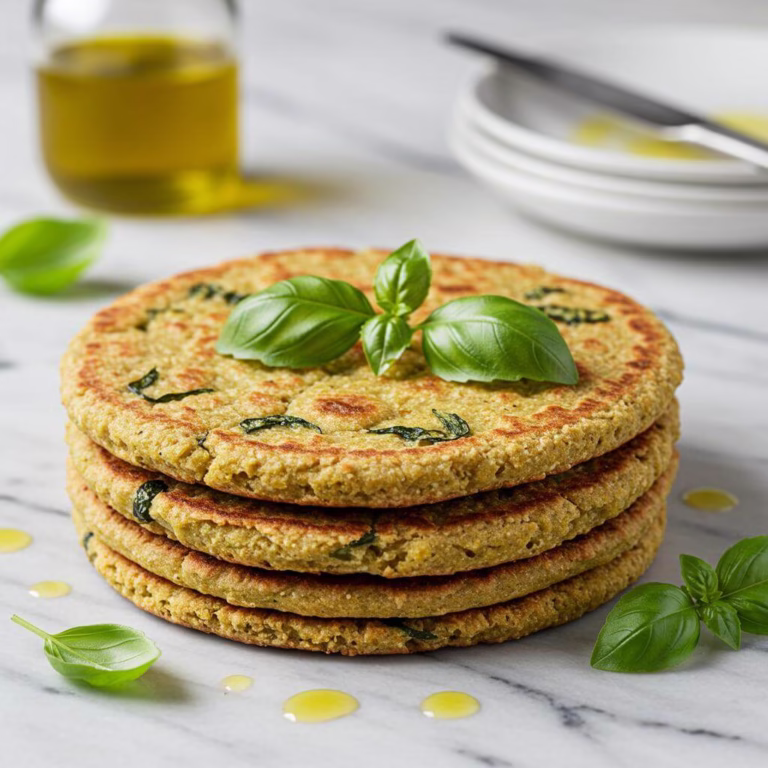 Stack of gluten-free flatbread with basil