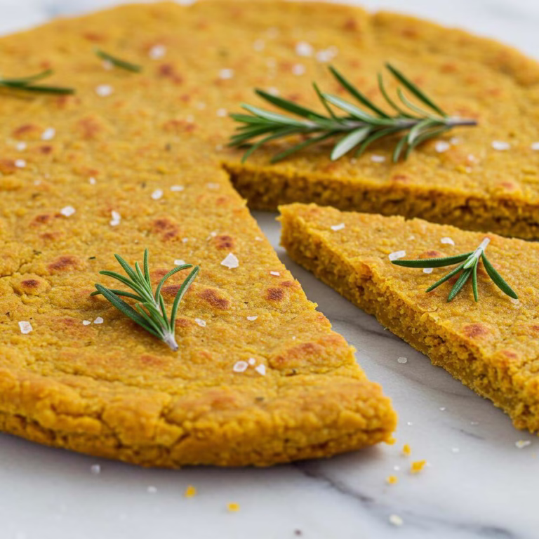 Golden-brown fainá flatbread sliced on marble