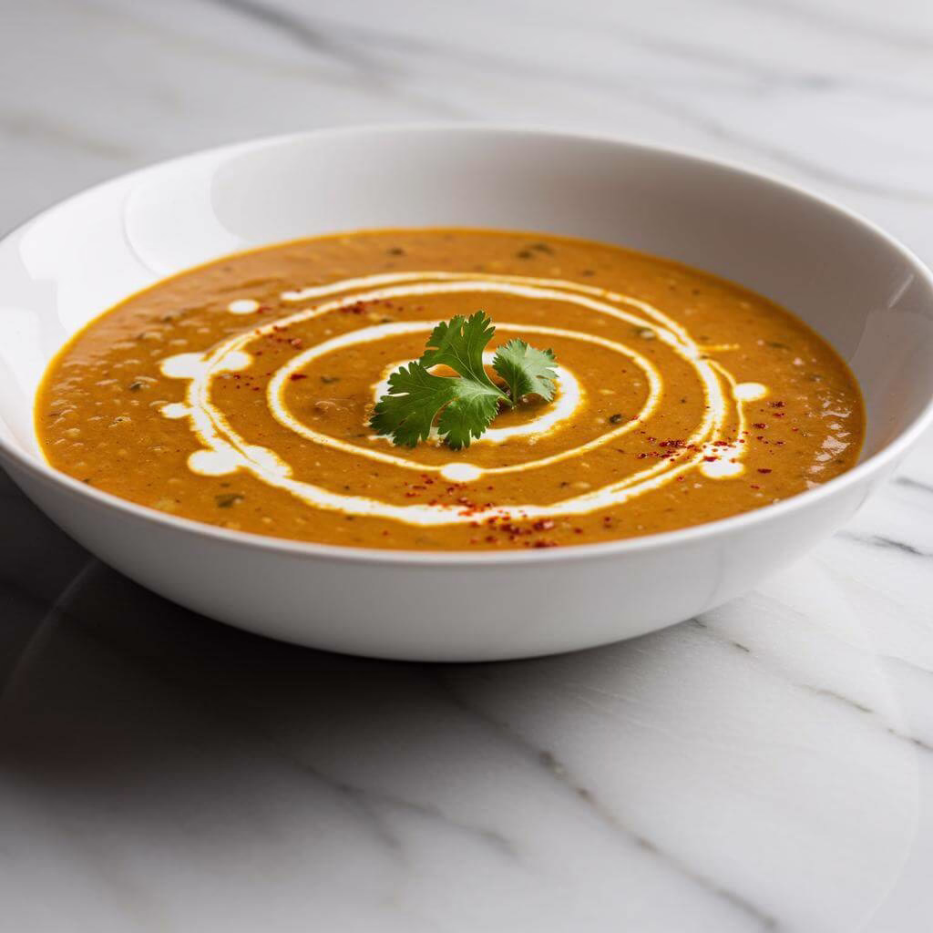 Creamy dal makhani recipe plated with cilantro and chili