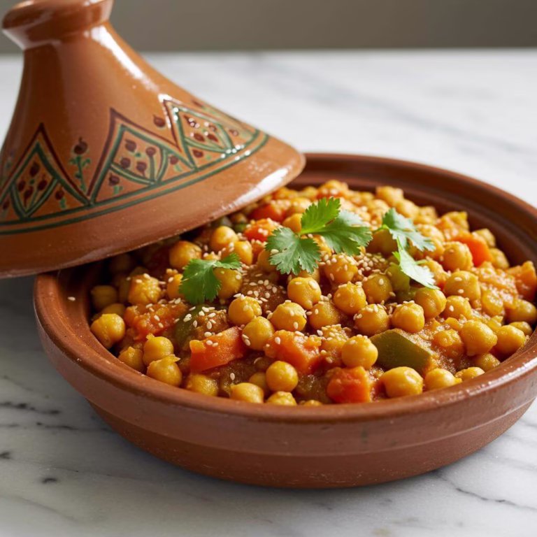 Moroccan chickpea tagine in ceramic dish