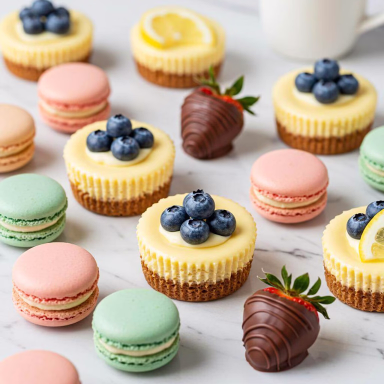 Gluten free easter desserts: macarons, cheesecakes, strawberries