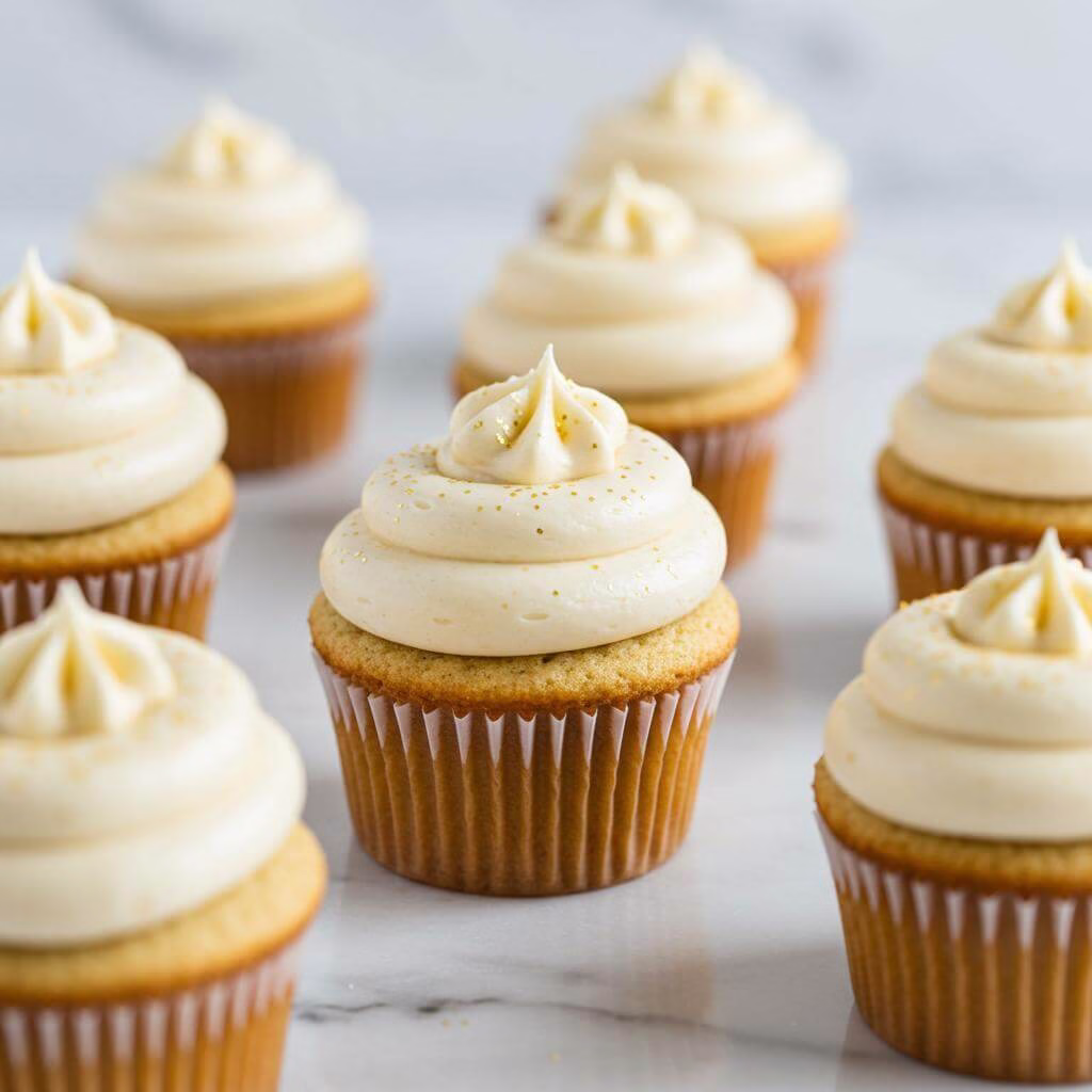 Gluten free vanilla cupcakes with gold glitter