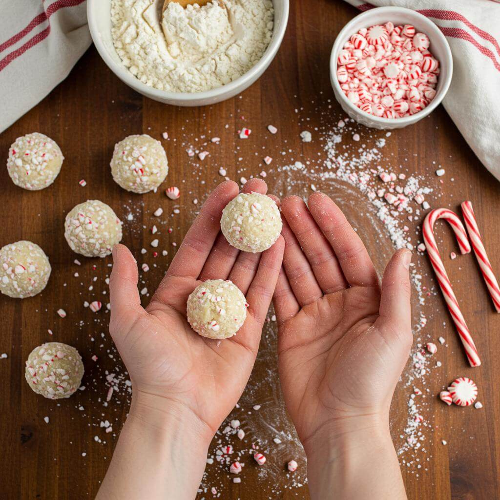 Rolling gluten free snowball cookies dough