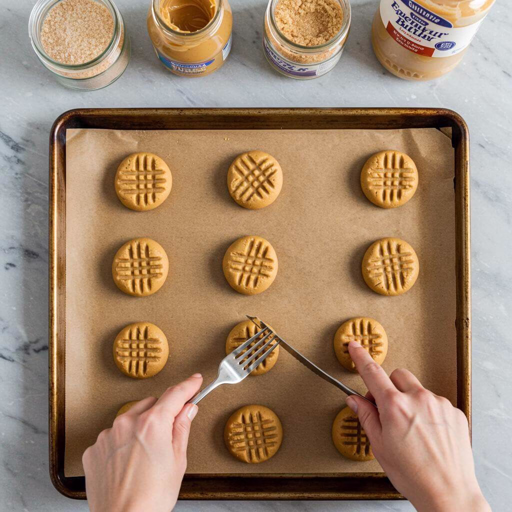 3 ingredient peanut butter cookies being prepped for baking