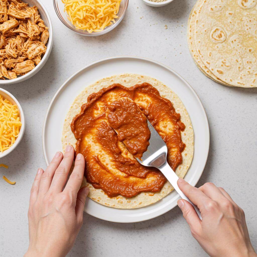 Preparing gluten free enchiladas with beans and chicken