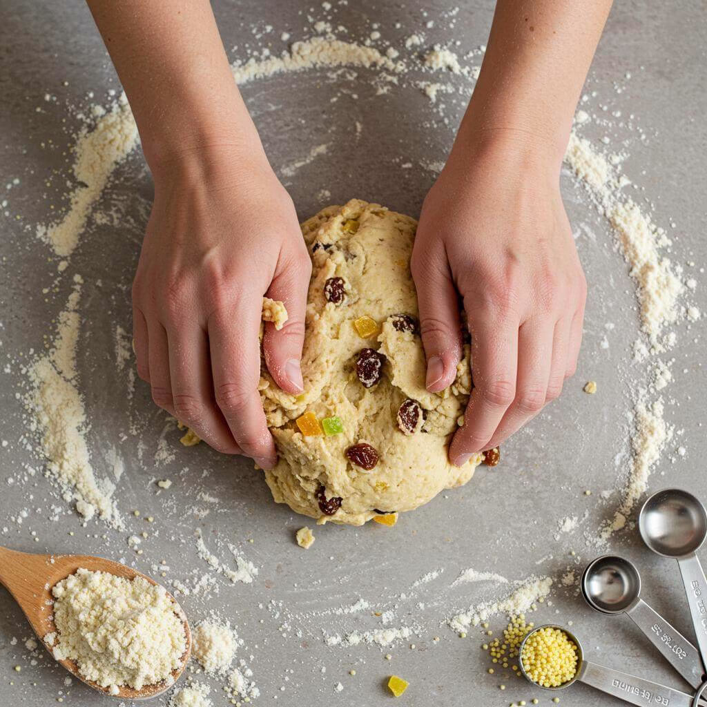 Kneading gluten free hot cross buns dough