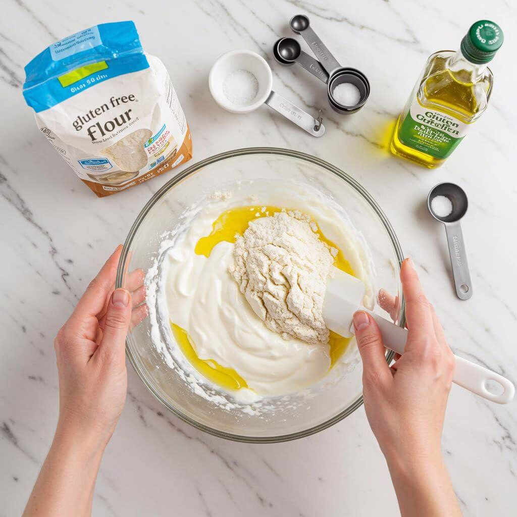 Folding gluten-free flour for flatbread recipe
