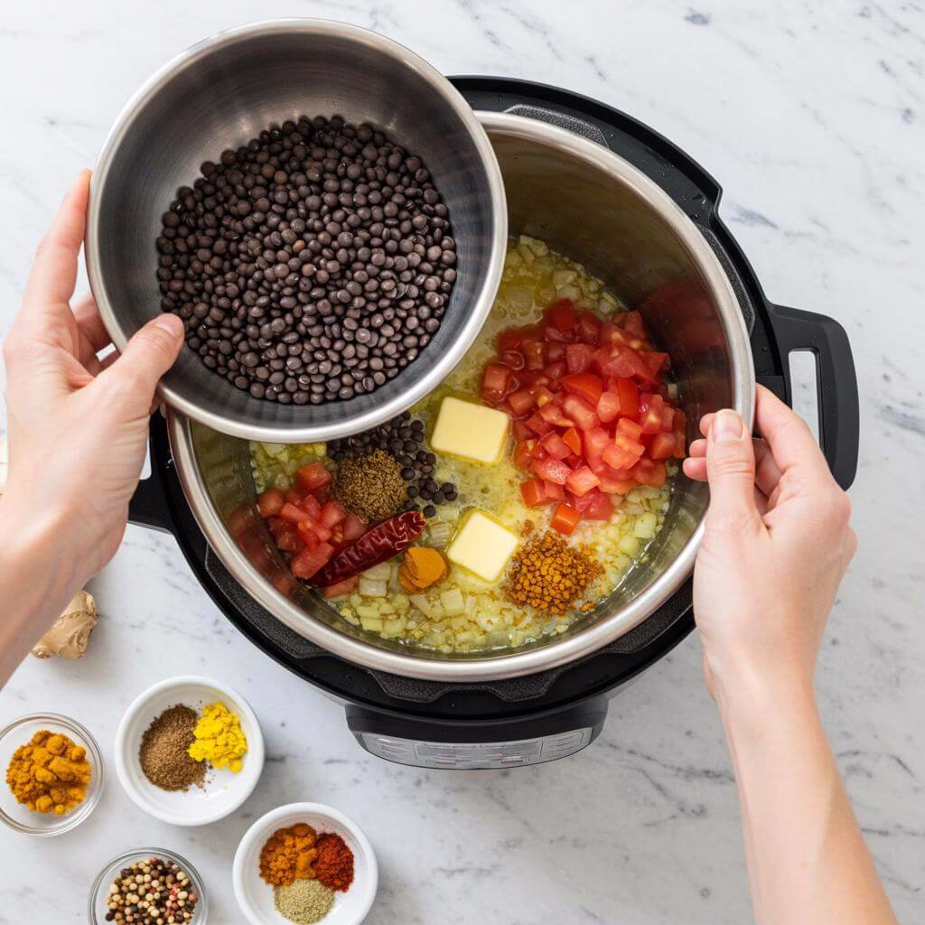 Urid beans added to Instant Pot for dal makhani recipe