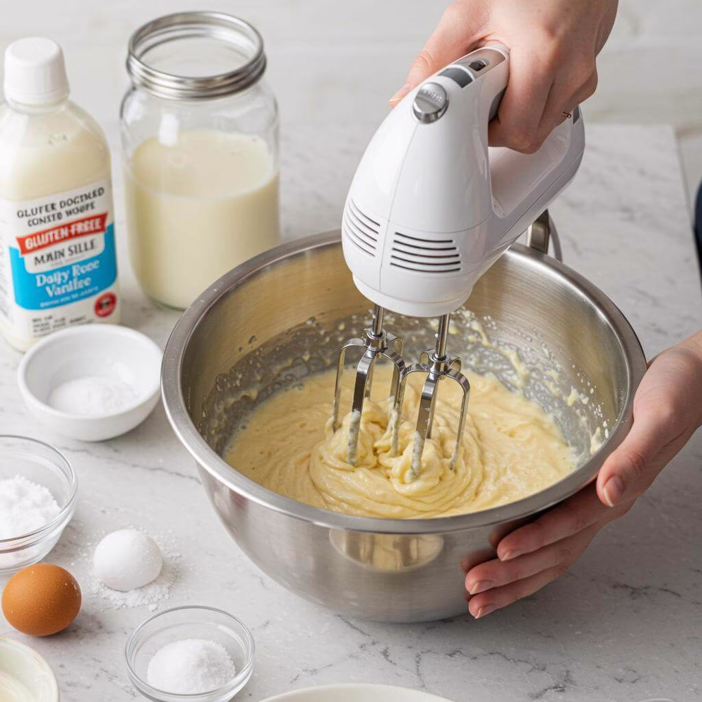 Mixing gluten free vanilla cupcakes batter