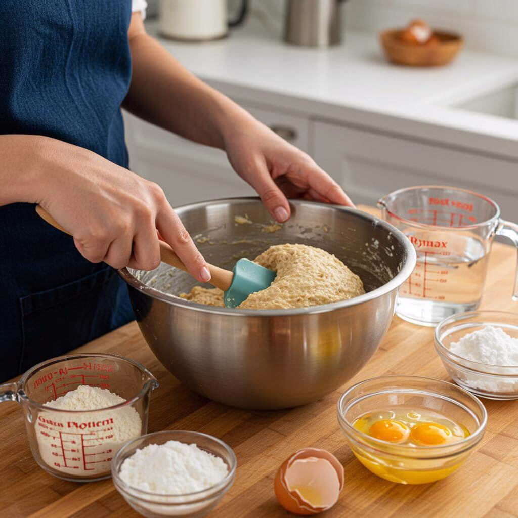 Folding gluten-free bread recipe dough