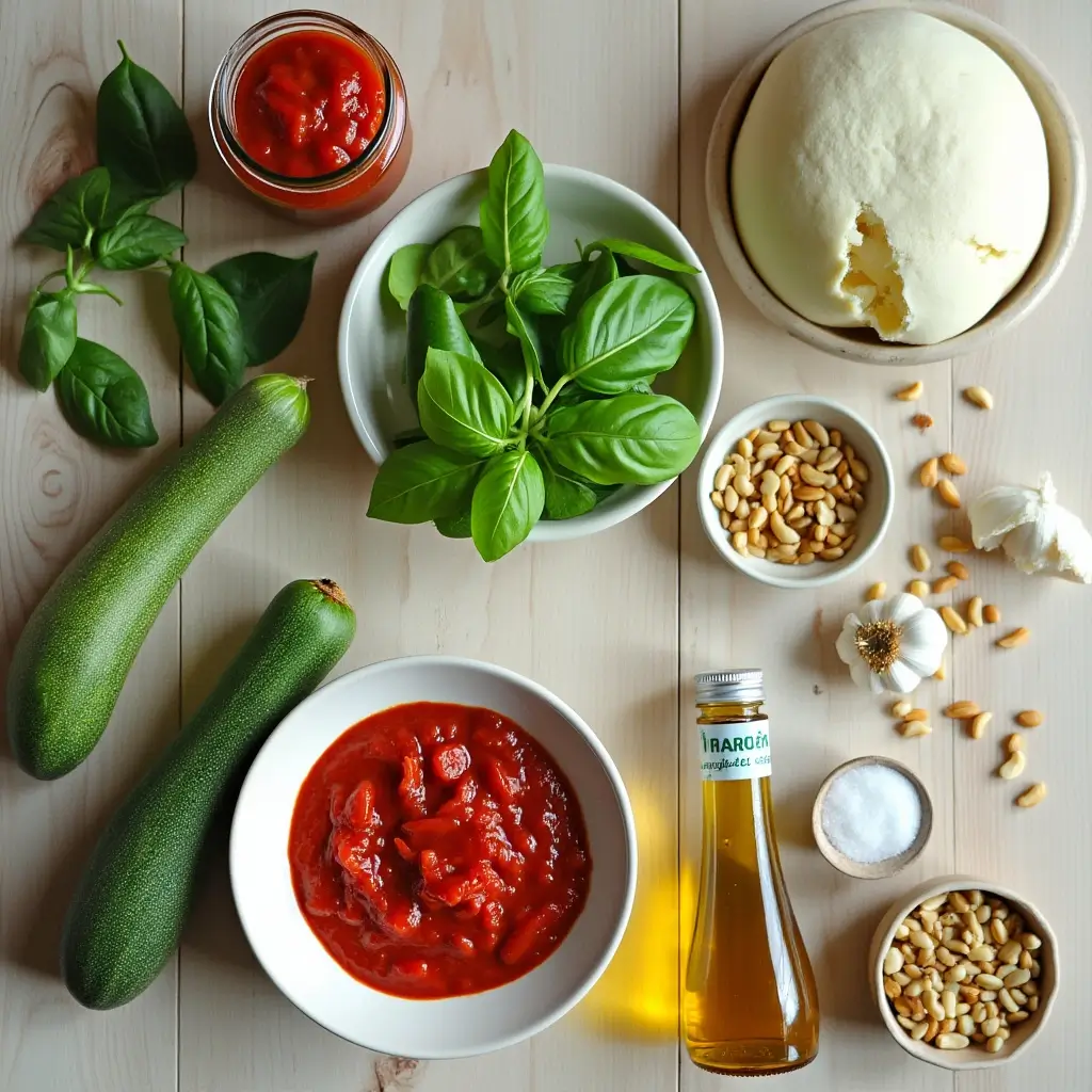 Gluten-free courgette bake ingredients flat lay
