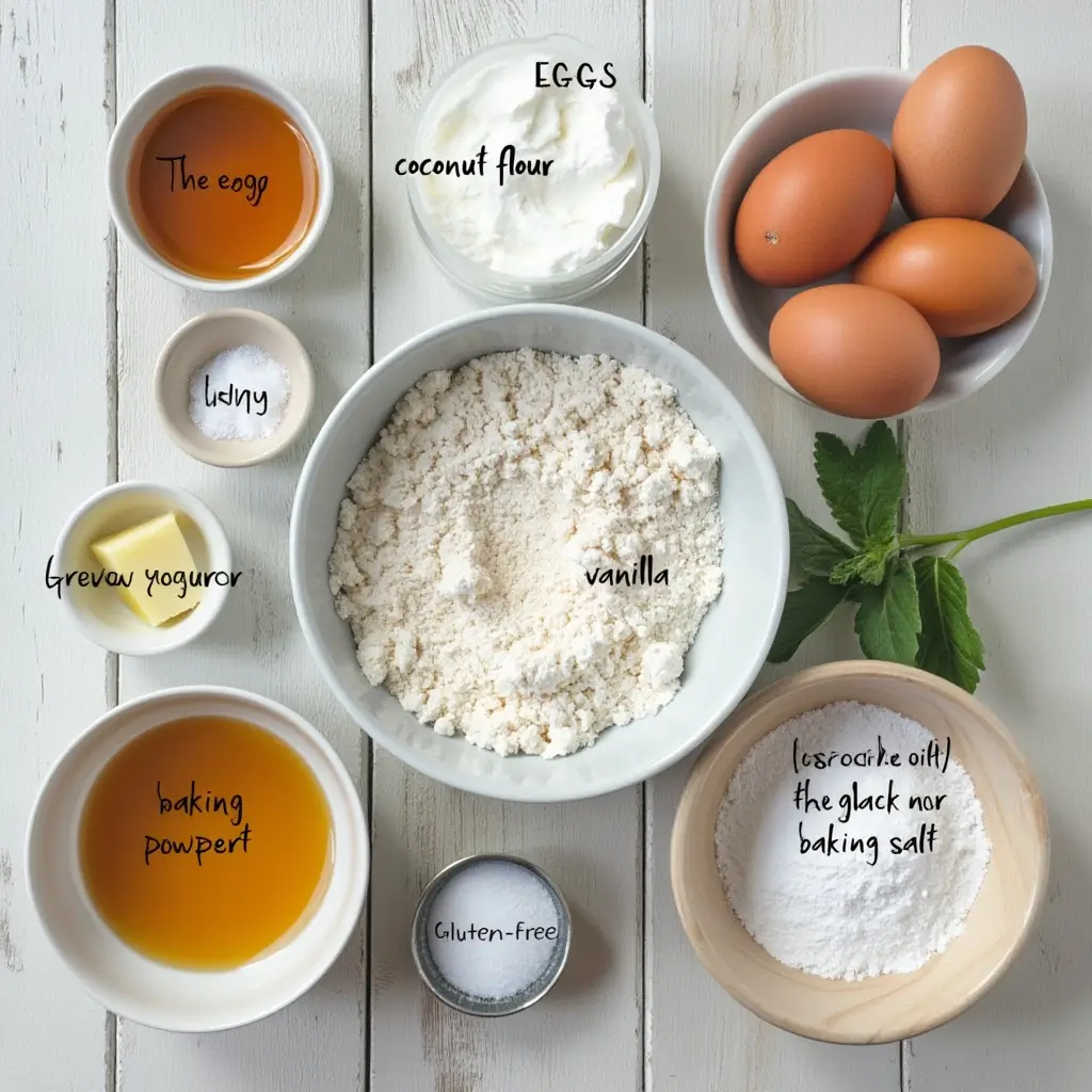 Coconut flour pancakes ingredients flat lay