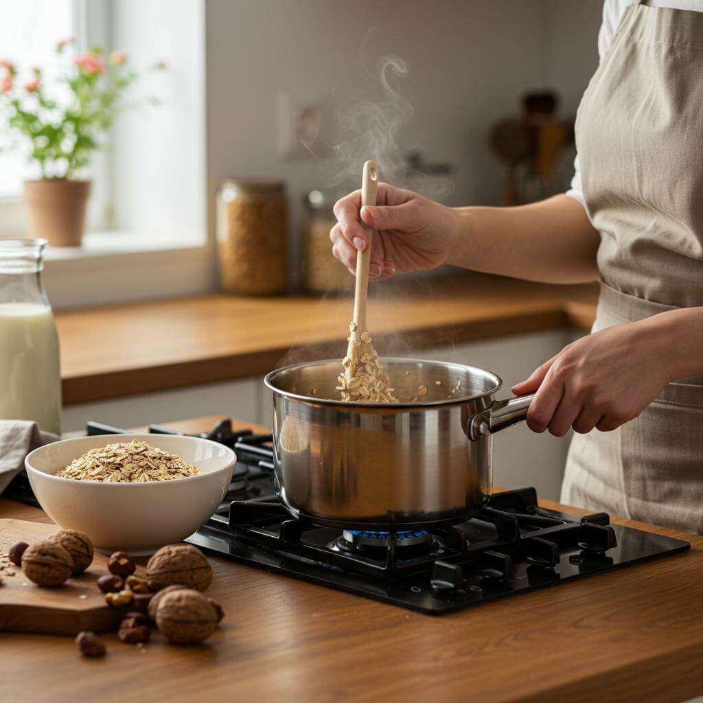 Gluten-free maple brown sugar oatmeal ingredients flat lay