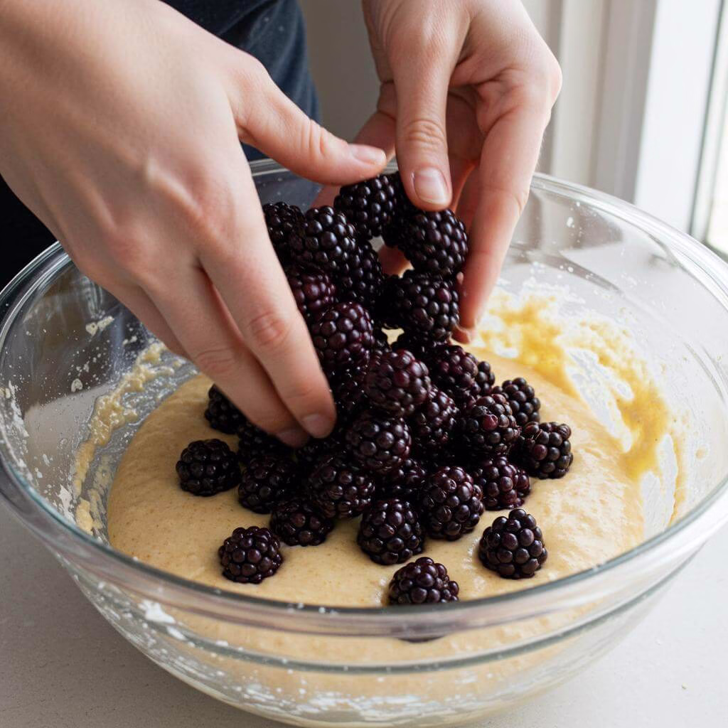 Gluten free blackberry cake ingredients flat lay