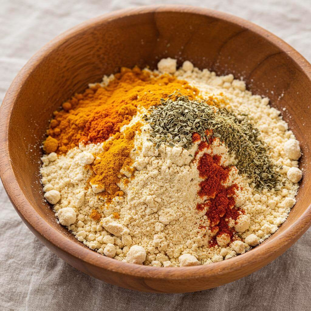 Chickpea pizza crust ingredients flat lay on white marble
