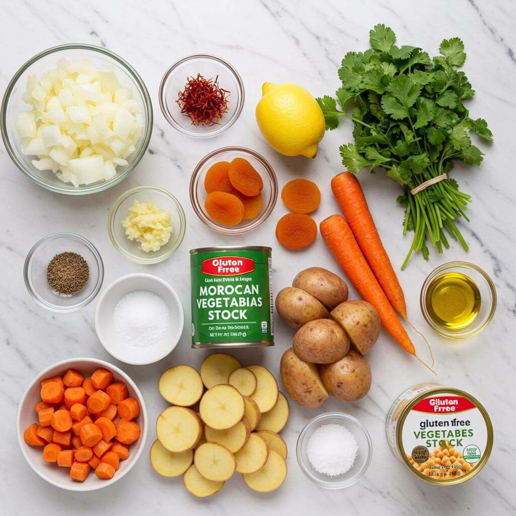 Moroccan chickpea tagine ingredients flat lay