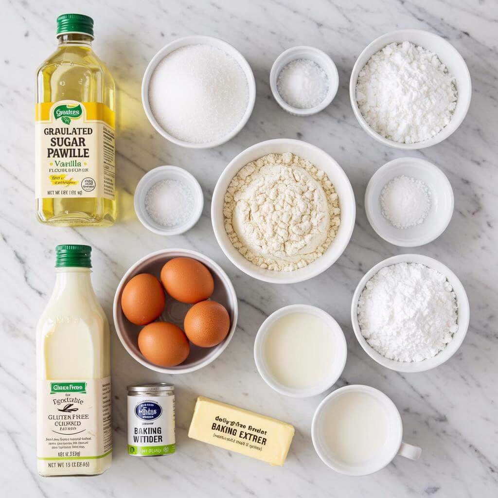 Ingredients for gluten free vanilla cupcakes