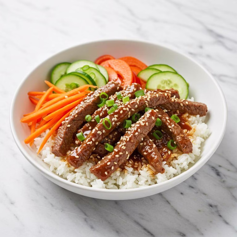Korean BBQ beef bowls plated with fresh vegetables