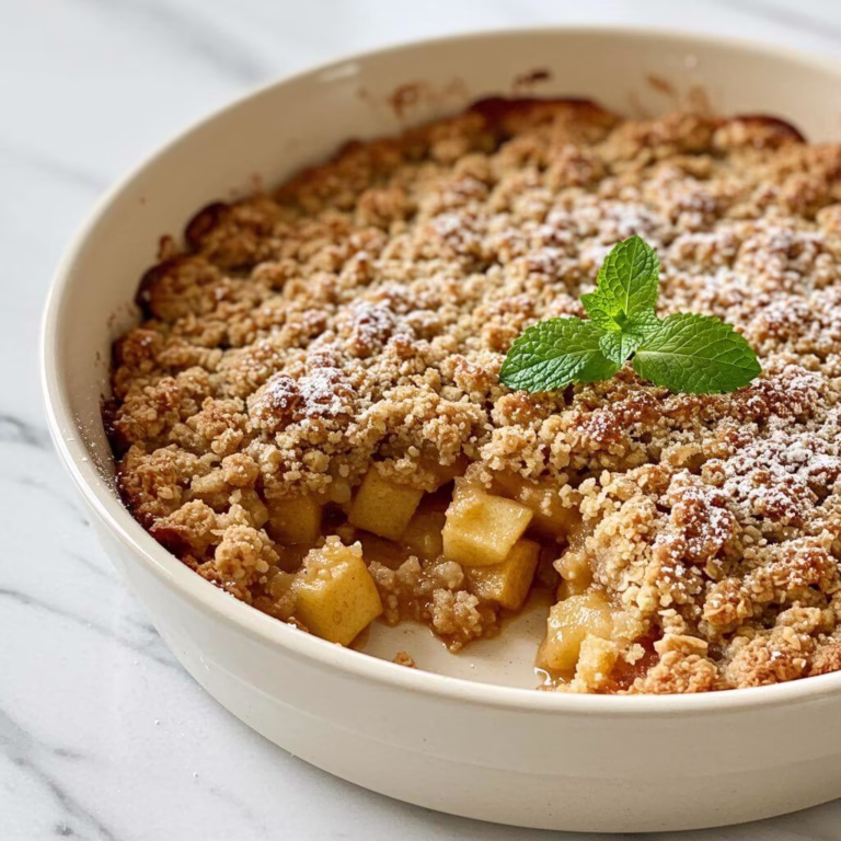 Golden gluten free apple crisp with apples and mint