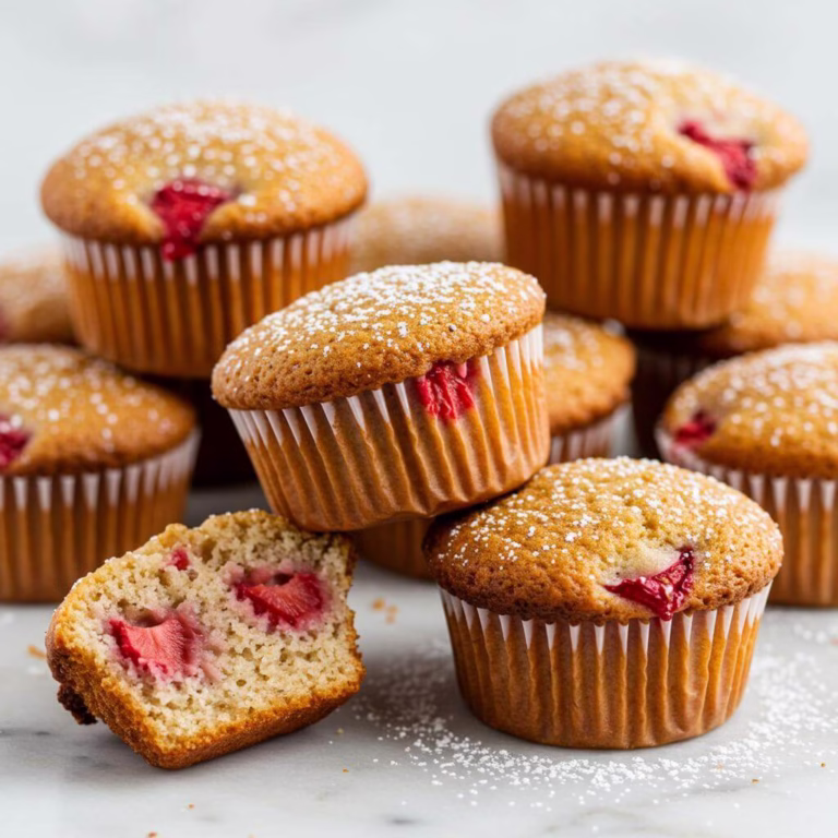 Golden gluten free strawberry muffins with fresh berries