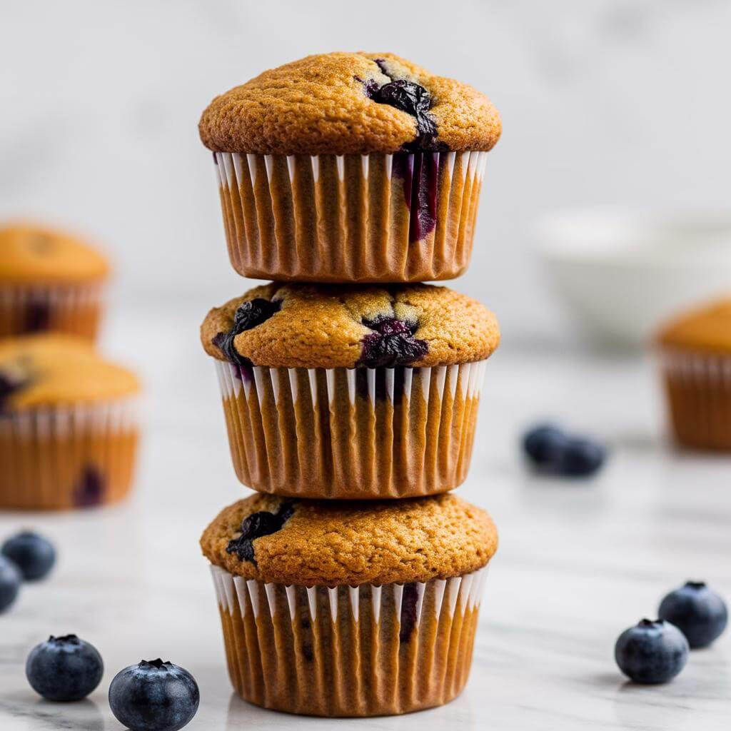 Stack of gluten free blueberry muffins