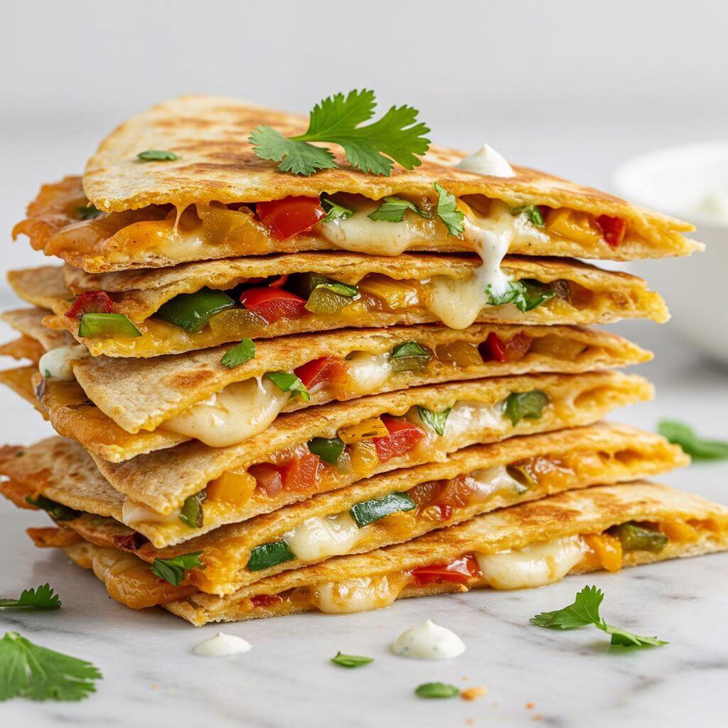 Golden corn tortilla quesadillas with cheese and vegetables