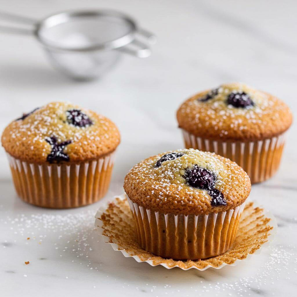 Golden gluten free muffins with blueberries