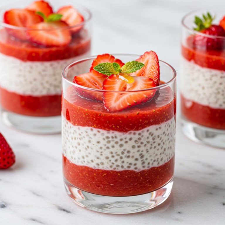 Strawberry chia pudding dessert with fresh fruit