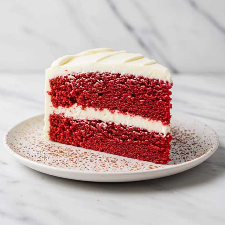 Slice of gluten free red velvet cake with cream cheese frosting