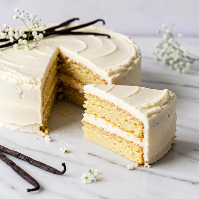 Gluten free vanilla cake with dairy-free buttercream and vanilla bean garnish