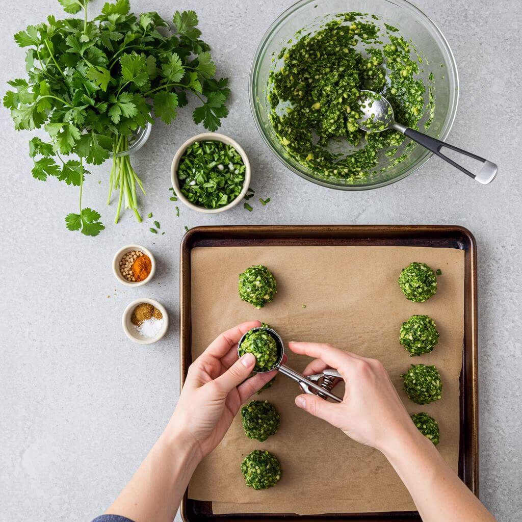 Shaping air fryer falafel with scoop