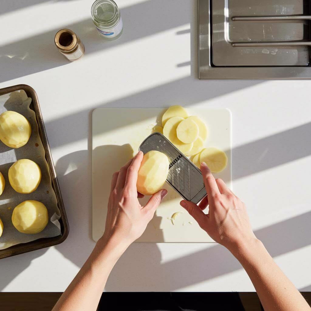 Slicing potatoes for potato wraps