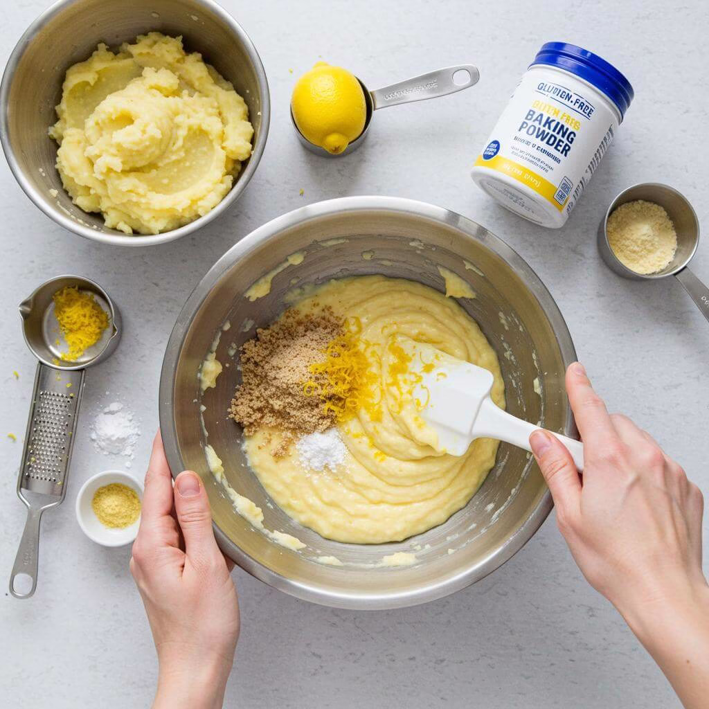 Folding potato almond cake batter ingredients