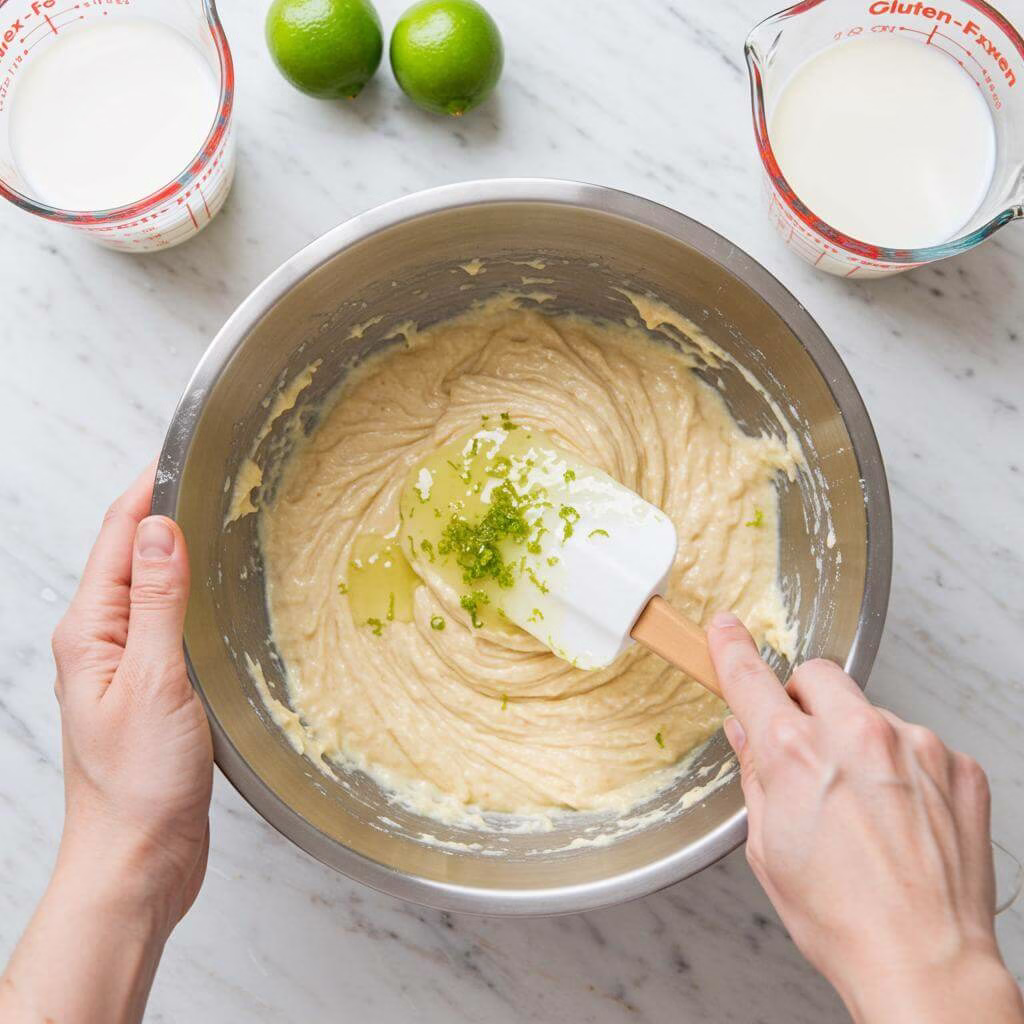Folding ingredients for key lime cake recipe