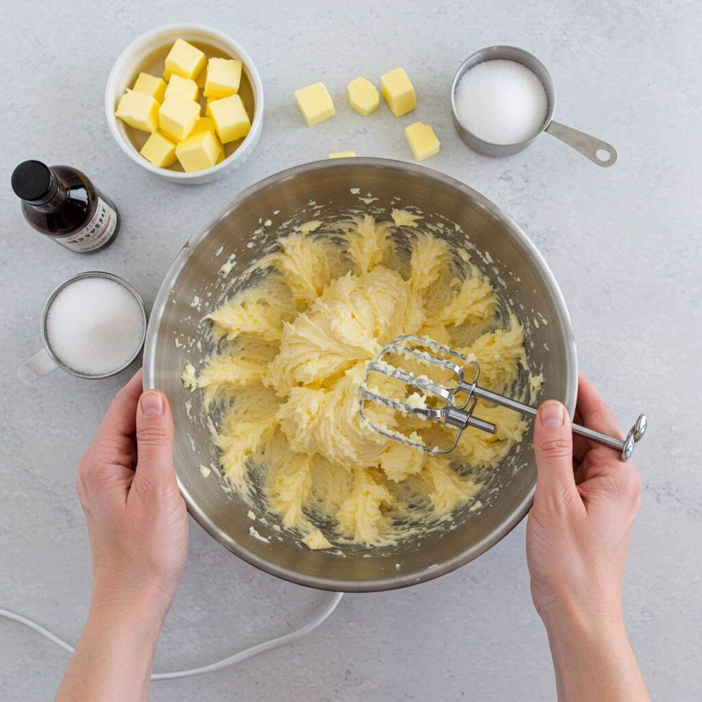 Creaming butter and sugar for flourless brownies