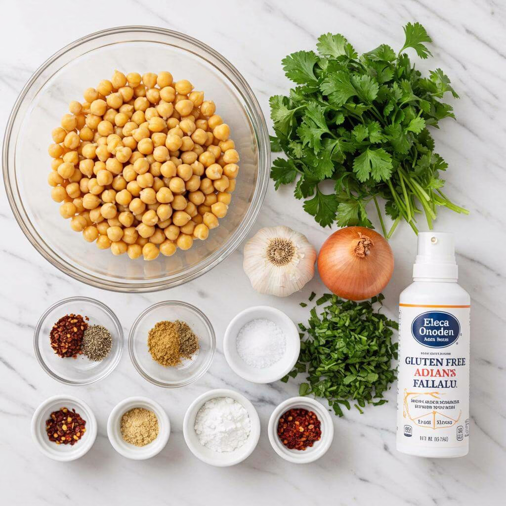 Air fryer falafel ingredients: chickpeas, herbs, and spices