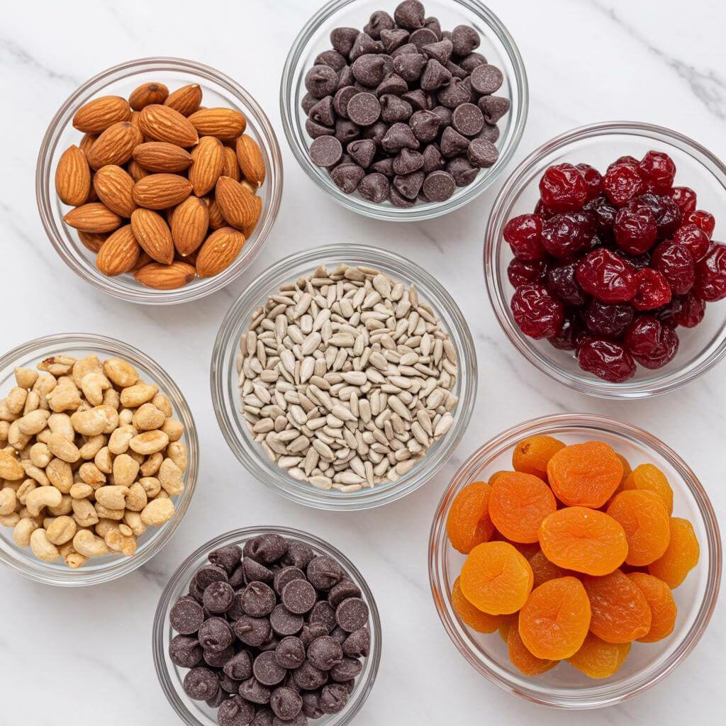Homemade trail mix ingredients