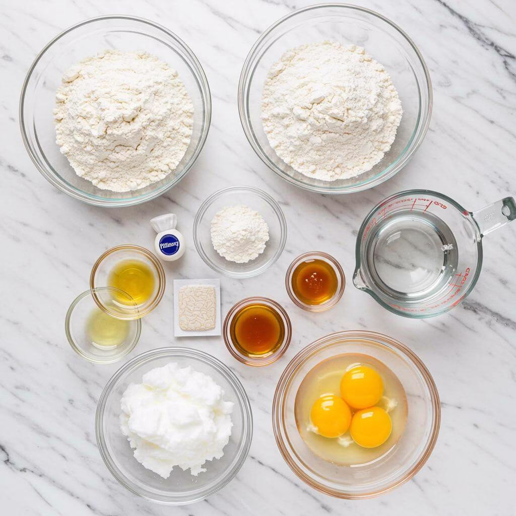 Gluten-free bread recipe ingredients on marble