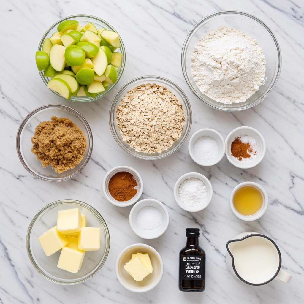 Gluten free apple crisp ingredients flat lay